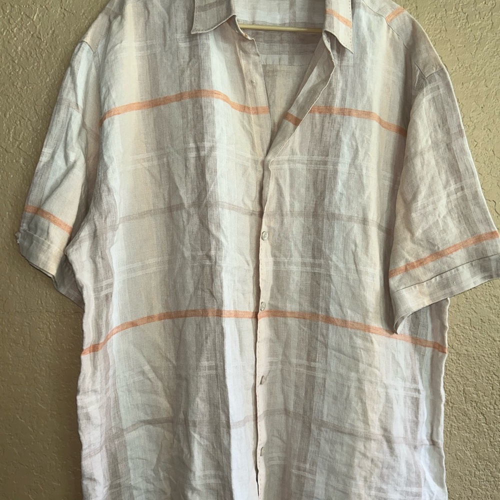 Cubavera Cream and Orange Casual Button Down Shirt